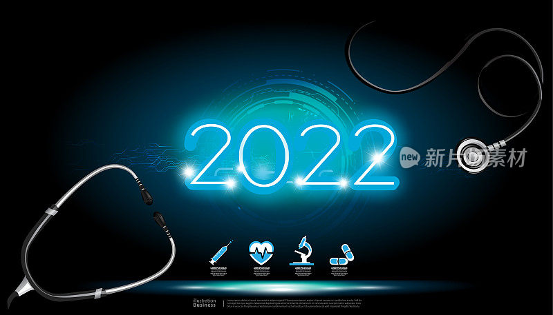 听诊器医疗工具和图标set about medicine - Neon Text 2022-创意理念和概念-背景创新技术现代信息图模板。